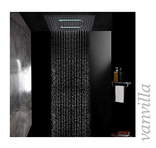 vanvilla LED Duschkopf 65cm x 65cm Edelstahl gebürstet Regendusche Schwall Sprühnebel flächenbündig Einbaubox 116565WB - 4
