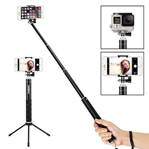 FONESO Bluetooth Selfie Stick with Tripod for Smartphone Camera Black