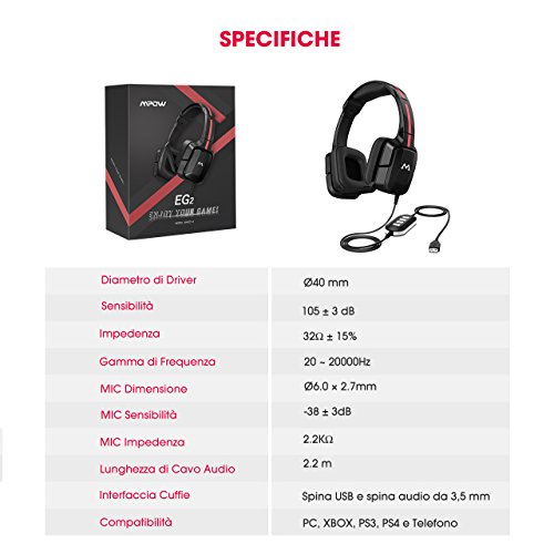 Cuffie Gaming Stereo Mpow 3.5mm Multi-Platform, Cuffie da Gioco Controllo Microfono / Altoparlante In-Cavo, Paraorecchie Proteici Morbidi, con Spina Audio e Spina USB, per PC, Tablet, Laptop, iPad, Smartphone, Xbox One