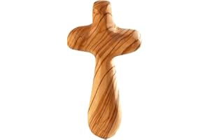 KASSIS GESCHENKARTIKEL KASSIS Cruz de mano de madera de olivo (10,50 cm) - Cruz de consolación hecha a mano de Belén - Regalo espiritual cristiano para ocasiones religiosas y momentos difíciles