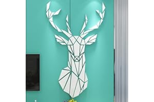 LUMING 3D Ciervo Espejo Decorativo Pegatinas De Pared Oficina Estudio Sala De Estar Sofá Fondo Tatuajes de Pared Decoración de Espejo Adhesivo Pared (M, Blanco)