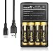 Produktbild Holyfire 3,7V 18650 3400mAh Akku und 4-Slots Ladegerät, Wiederaufladbare Li-ion 18650 Batterie Geschützt - Anwendbar für Taschenlampe oder Stirnlampe LED, Nicht für E-Zig (4 x Akkus und 1 x Ladegerät)