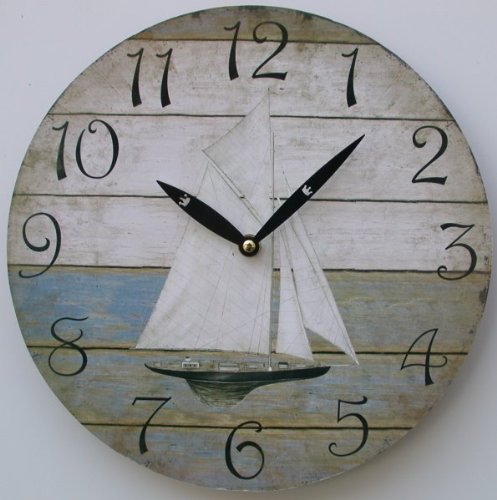 Wanduhr, Holz, Landhaus, Vintage, Segelschiff, Ø 29 cm