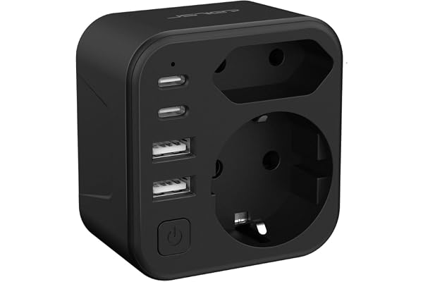 JSVER UK-reseadapter med 2 USB A och 2 USB C (3,4A 17W), 6-i-1-uttag,Typ G-adapter kompatibel med Storbritannien, Irland, Dubai, Maldiverna