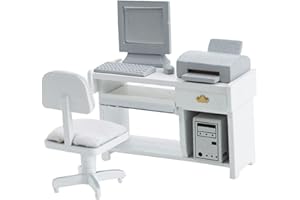 Folpus 1/12 Miniatur Büro Set, Spielzeugszenen Requisiten, Schreibtisch, Computer, Maus, Host, Drucker