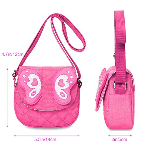 Zicac Sac à Bandoulière Rangement de Monnaie Friandise Jouets pour Petite Fille Voyage Jardin d'Enfant 3D Ailes de Papillon (Rose)