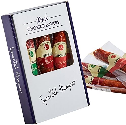 Chorizo Lovers Hamper by The Spanish Hamper includes, 1 x Spicy Chorizo 190g, 1 x Sweet (non spicy) Chorizo 190g and 1 x White Chorizo (Salchichon) 190g