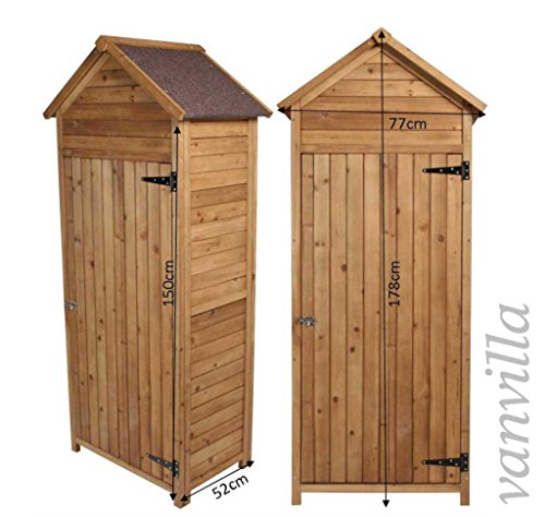 Geräteschrank vanvilla Geräteschuppen Holz Satteldach Braun lasiert Gerätehaus Gartenschrank - 4