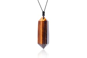 RJINGSHI Collana di cristallo naturale a doppia punta, fatta a mano, intrecciata con ciondolo di cristallo di guarigione, pietra preziosa lucidata, pietra energetica Reiki, regalo per uomini e donne.