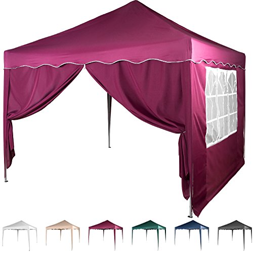 Faltpavillon 3x3 m mit 2 Seitenteilen, WASSERDICHT, Farben wählbar, inkl. Tragetasche + Zubehör, versiegelte Nähte, DIN ISO zertifiziert, Weiß Champagner Blau Grün Burgund Rot Anthrazit Schwarz