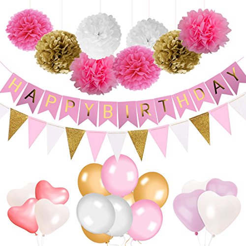 Guirnalda Happy Birthday Decoracion Fiesta De Cumpleanos Banderines Feliz Cumpleanos Rosa Dorado