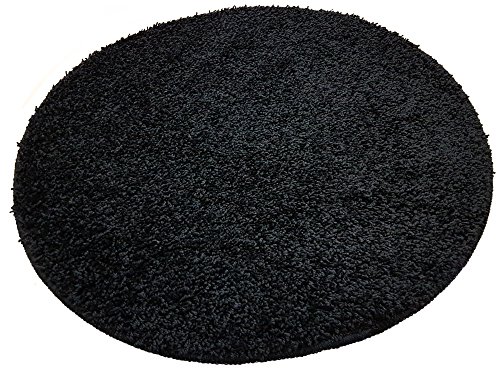 Resibano Badteppich Rund, 65 cm Durchmesser, 15mm Flor, Rutschhemmend, Badvorleger, Bettvorleger (Schwarz)