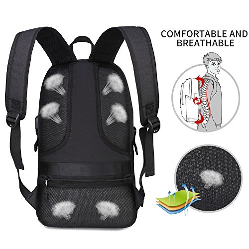 Fresion Business Laptop Notebook Tasche mit USB für 15 zoll Damen Herren leicht Uni Arbeit Businesstasche Notebooktasche Laptoptasche Gepolstert Schule Outdoor Rucksäcke 26L×13B×48H cm ( Schwarz / Grau ) - 8