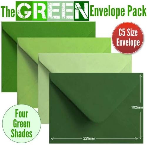 100 C5 Green Colour Envelopes. 4 Green Shades Of C5 Gummed Green Envelopes.
