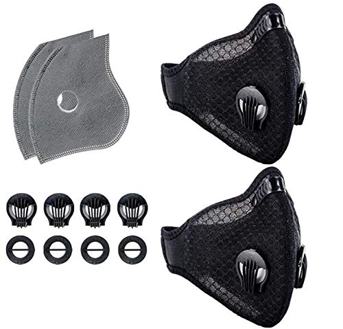 Máscara Antipolvo Carbono Activado para Ciclismo para Hombres y Mujeres, a Prueba de Polvo con filtros Extra y Válvulas, para Gas de Escape, PM2.5, Correr, Ciclismo, Actividades al -2 Gris