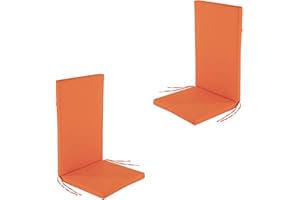 EDENJARDI Pack 2 cojines para sillones de jardín reclinables color naranja, Medidas 114x48x5 cm, Repelente al agua, Desenfundable, Funda de cojín con relleno para sillas de terraza, Cojines silla comedor