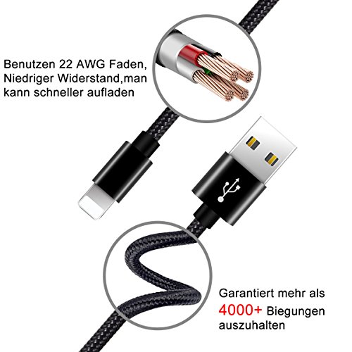 Nylon Kabel 3 2m Ladekabel f  r iPhone Verbindungskabel Lightning haltbar Datenkabel f  r Apple iPhone X 8 8 Plus 7 6 Plus 7 6  5 5S 6S  iPad 4 iPad M