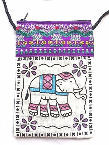 Bright Elephant design mobile phone pouch in white &amp; purple