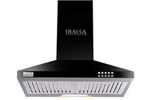 INALSA 60 cm, 1050 m3/hr Kitchen Chimney Enya BKBF with Stainless Steel Wall Mount Baffle Filters, Push Button Control, 5 Yea