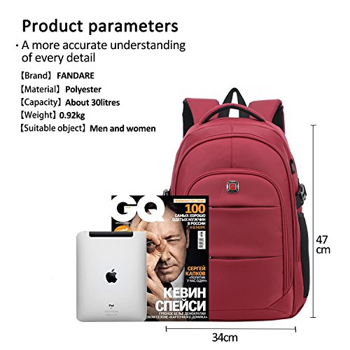 FANDARE Laptop Rucksäcke Geschäft Notebook Geeignet für bis zu 17 Zoll Damen Herren Schulrucksack für die Schule Daypack Wasserabweisend Reisen Outdoor Polyester - 6
