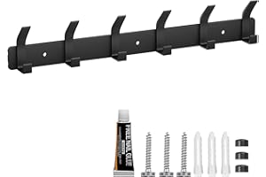 Eucomir Kleiderhaken, Kleiderhaken Wand Kleiderhaken Zur Wandmontage Mit 6 Haken,Selbstklebende Handtuchhaken, Gaderobenhaken Für Wohnzimmer, Küche, Badezimmer Et(Schwarz)