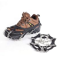 Suntapower Tipo di cinturino Ramponi, 18 denti Artigli Multi-funzione antiscivolo Ice Cleat Ramponi con catena in acciaio inox per picco di ghiaccio Escursionismo Camping Moutaineering, Nero L