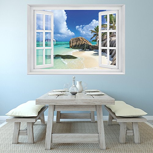 FOTOTAPETE ,,Tropical Window 2T3′ 127cm x 183cm Fenster Ausblick Meer Strand Dünen Ozean Tapete inklusiv Kleister - 7