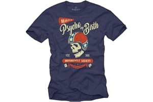MAKAYA Camisetas Motorcycle Hombre - Psycho by Birth - T-Shirt Skull Calavera con Casco Moto Jet