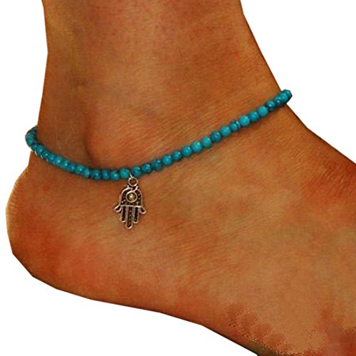 Ularmo Fußkette Boho Perlen Hamsa Fatima Fußketten Foot Chain Beach Jewelry