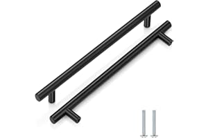 CCHONG 2 Pack Kitchen Cupboard Handles Stainless Steel Kitchen Door Handles Brushed Cabinet Handles Wardrobe Handles Drawer Handles (2 Pack Black, Hole Centre 192mm)
