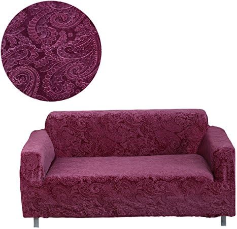 MOVING GARDEN Jacquard Stretch Sofa Covers Textured Elastic Fabric Chair Loveseat Couch Slipcovers Kids Pets Protector (3 Seater, Violet)