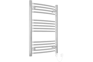 Warmehaus - Electric Heated Towel Rail Curved Chrome Thermostatic Bathroom Towel Radiator - 800x500mm