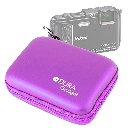 Coque   tui rigide violet pour Nikon CoolPix AW130  Ricoh WG-5 GPS  Fujifilm X-A2 et Pentax WG-30 Wi-fi appareils photo num  riques   clip d attache d  tachable  par DURAGADGET