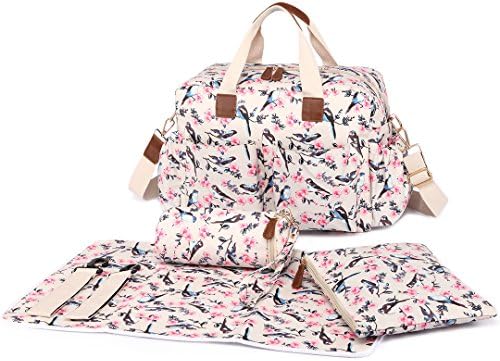 Diaper Tote Bag with Changing Pad,Stroller Straps and Shoulder Strap Floral Printing Diaper Bags Nappy Bag