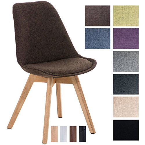 CLP Silla de Comedor Borneo Tapizada en Tela I Silla para Visita Estilo Nórdico I Silla de Espera con Base de Madera I Color: Marrón, Color del Soporte: Madera Natural