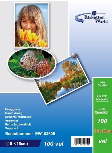 EtikettenWorld 100 hojas papel para foto 10 x 15 cm 260 g / m² brillo resistente al agua