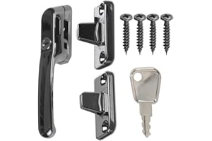 FIXRELLO Black Fastener Casement Window Handle for Timber Surfaces | with Key, Mount/Wedge and Screws for Easily Installation and Security | DIY Friendly Handles | 133mm Length Window Handle (Black)