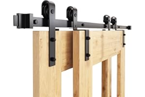 WINSOON 274cm Single Track Barn Door Bypass Track Kit for Double Barn Door,Heavy Duty Sliding Door Kit for 137cm Wide Interior Doors