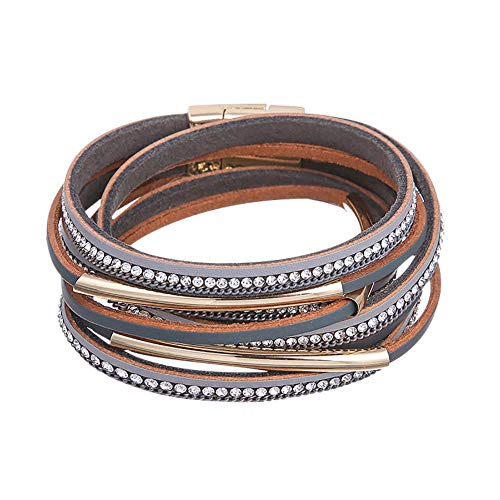 Preisvergleich Produktbild Retro Geflochtenes Lederarmband Für Männer Frauen Manschette Wickelarmband Böhmischen Strass Leder Geflochtene Armbänder Mehrschichtige Mit Magnetschnalle Breite Manschette Armband Für Mädchen Frauen
