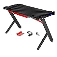 Yalla Office Gaming Table - Carbon Surface With Blue Led Light & No Remote Control For Gamer R Shape (143 * 60cm&Blue Led, Black(R Shape)), Yb-Tbl-R1-gmic-Blk-143X60-Bluled