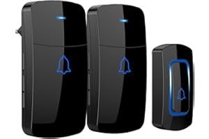 AVANTEK Juego de timbre inalámbrico con alcance de 400 m, resistente al agua, para exteriores, 52 tonos de timbre, 5 niveles de volumen, 2 receptores enchufables