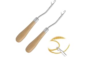 SOGHO 2 Stück Knüpfnadel,Häkelnadel Holz,Häkelnadel,Crochet Hook,Fangnadel,Häkeln Knüpfhaken Gebogene Häkelnadeln,Teppichherstellung Stricken,Für Teppichherstellung Haarverlängerung Und Für Bastelprojekte