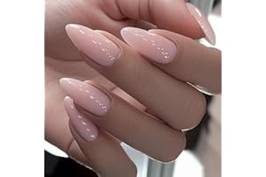 KQueenest Hellrosa Press On Nails Mittel - Acryl Nägel zum Aufkleben Mandel, Natürlich Einfarbig Fake Nails Fingernägel zum aufkleben, Glänzende Gel Full Cover Kunstnägel für Frauen 24 Stück