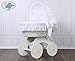 **BRAND NEW LUXURY WHITE WICKER CRIB / MOSES BASKET / BASSINET WITH HOOD, SOLID WHITE WOODEN BASE, WHITE WITH LACE BEDDING SET + BRITISH MADE MATTRESS