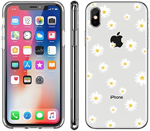 Ticase Clear Cover for iPhone Xs/X Case,Slim Fit [Anti Scratch] Transparent Crystal Clear TPU Silicone Gel Soft Case - Cute Chrysanthemum Yellow Flower