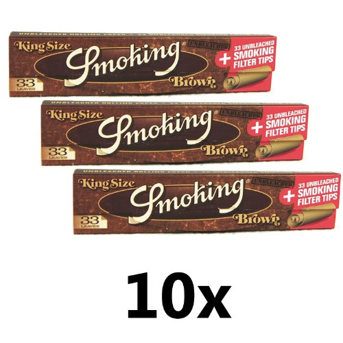 10x SMOKING brown KS Slim Papers inkl. Filtertips (10x33/33) Tips braun Filter ungebleicht
