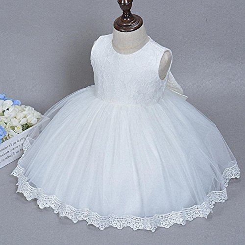 Happy Cherry Taufkleid Kleider Baby Süßes Kleid Kleine Prinzessin Kleid Ärmelloses Falten Kleid mit Große Schleife Gr.12 für die Körpergröße 68-80cm(6-12 Monate) - Weiß - 4