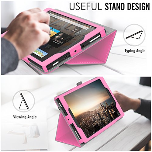 MoKo Hülle für All-New Amazon Fire HD 8 Tablet (7th Generation – 2017 Modell) – Kunstleder Ständer Schutzhülle Smart Cover mit Stift-Schleife für das neue Fire HD 8, Magenta - 5