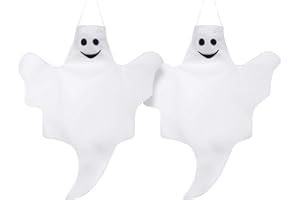 SKYLETY 2 Pieces 32 Inch Ghost Windsock Halloween Hanging Decoration for Outdoor Hanging