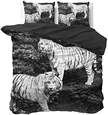 Bedding Set Duvet Cover and 2 Pillowcases Tigers Grey 240 x 220 cm
